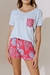 Conjunto de Pijama dos Piezas Short Estampado y Remera Manga Corta con Bolsillo Mujer