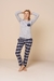 Conjunto de Pijama dos Piezas Pantalón Escocés y Remera Manga Larga con Bolsillo en el Pecho Mujer