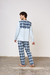 Conjunto de Pijama dos Piezas Pantalón Escocés y Remera Manga Larga con Detalles en la Parte Superior Hombre