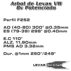 Leva Potenciada Vw Gacel Gol 1.6-2.0 Perfil F252 11.90mm / 300° - comprar online