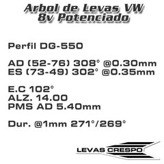 Leva Potenciada Vw AP 8v Perfil DG-550 Alz. 14mm Dur. 308° E.C 102° en internet