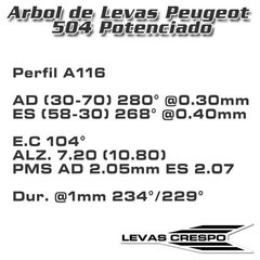 Leva Potenciada Peugeot 404 504 Perfil A116 7.20mm / 280° en internet