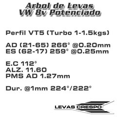 Leva Potenciada Vw Gacel Gol 1.6-2.0 Perfil VT5 11.60mm TURBO en internet