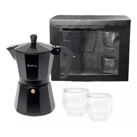 SET CAFETERA 6 POCILLOS DE ALUMINIO TOTAL BLACK HUDSON