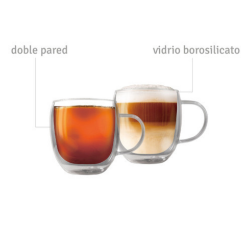 SET DE 2 TAZA DOBLE PARED DE VIDRIO C/ASA 150ML