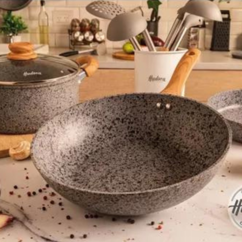 WOK 28 CM ALUMINIO FORJADO ANTIADH GRANITO GRIS HUDSON