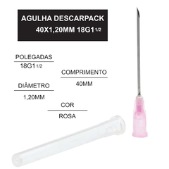 AGULHA HIPODÉRMICA DESCARTÁVEL 40X1,20MM CX 300UN DESCARPACK na internet