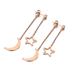 Brinco feminino elegante lua e estrela banho ouro rosê na internet