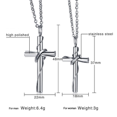 Par casal colar corrente crucifixo cruz prateado aço 316l - comprar online