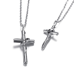 Par casal colar corrente crucifixo cruz prateado aço 316l