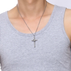 Par casal colar corrente crucifixo cruz prateado aço 316l - loja online