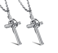 Corrente cordão colar crucifixo cruz prateado 100% aço 316l - comprar online