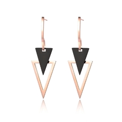 Brinco feminino elegante triângulo banho ouro rosê e ródio - comprar online