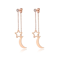 Brinco feminino elegante lua e estrela banho ouro rosê - comprar online