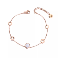 Pulseira Feminina Flor Madrepérola Banhada Ouro Rosê 18k