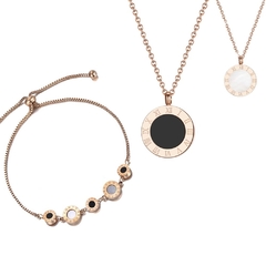 Conjunto de luxo colar dupla face e pulseira banho ouro rosê