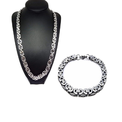 Conjunto corrente pulseira bizantina masculina 100% aço inox