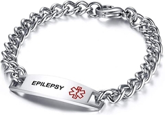 Pulseira bracelete alerta aviso médico epilepsia aço inox