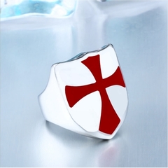 Anel masculino escudo cruz malta templário aço - Judith Jóias 