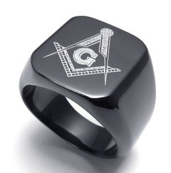 Lindo anel masculino maçom em aço prata / preto 316L ( cod. RC-147S ) - comprar online