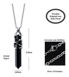 Colar masculino aço cirúrgico cordão+ pingente cristal negro - loja online