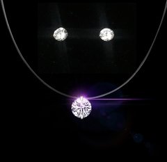 Conjunto colar ponto de luz e brinco feminino em prata 925 com diamante cz - comprar online