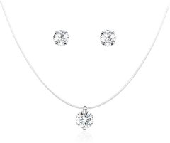 Conjunto colar ponto de luz e brinco feminino em prata 925 com diamante cz