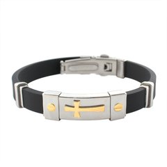 Pulseira masculina cruz aço 316l banhada ouro 18k