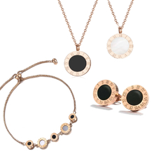 Conjunto feminino colar brinco pulseira banhado ouro rosê