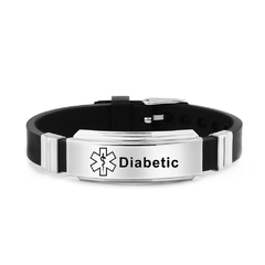 Pulseira silicone ajustável alerta médico adulto e infantil diabetes