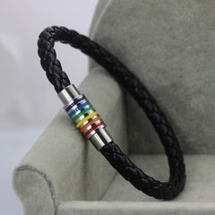 Pulseira bracelete orgulho lgbt couro aço inoxidável preta ( cod. PB-004 ) na internet