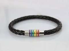 Pulseira bracelete orgulho lgbt couro aço inoxidável preta ( cod. PB-004 ) - loja online