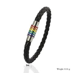 Imagem do Pulseira bracelete orgulho lgbt couro aço inoxidável preta ( cod. PB-004 )