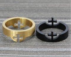 Anel aliança cruz titânio folheado a ouro e ródio negro ( cod. R-003GB) - loja online