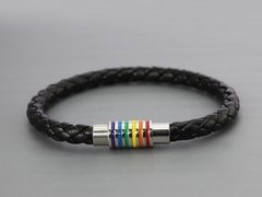 Pulseira bracelete orgulho lgbt couro aço inoxidável preta ( cod. PB-004 ) - comprar online