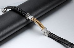 Bracelete couro aço inoxidável preta - loja online