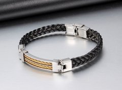 Bracelete couro aço inoxidável preta - comprar online