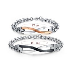 Par de bracelete pulseira em aço 316l detalhe banhado a ouro rosê e ródio negro ( cod. CB-010 ) - comprar online