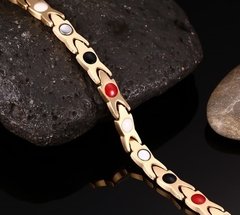 Pulseira bracelete feminina aço cirúrgico super imãs neodímio + banho 18k ( cod. SBRM-075 ) - loja online