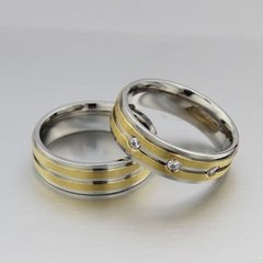 Par de aliança com brilhante 6mm banhado a ouro 18K e prata ( CR-026 ) - comprar online