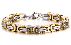 Pulseira bracelete quadrada bizantino prata dourada aço inox