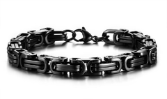 Pulseira bracelete quadrada bizantino ródio negro aço inox