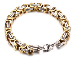 Pulseira bracelete quadrada bizantino prata dourada aço inox - comprar online