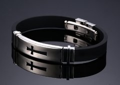 Imagem do Pulseira masculina em silicone e aço inox com cruz vazada ( cod. BS-02 )