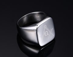 Lindo anel masculino maçom em aço prata / preto 316L ( cod. RC-147S ) - loja online
