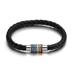 Pulseira bracelete orgulho lgbt couro aço inoxidável preta ( cod. PB-004 )