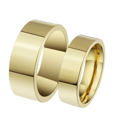 Par de alianças casamento noivado 8mm / 6mm banhada ouro 18k ( cod. CR-005G ) - Judith Jóias 