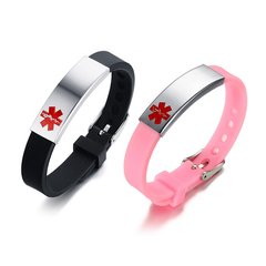 Pulseira silicone ajustável alerta médico adulto e infantil