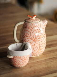 cafetera flor de loto naranja y rosa - comprar online