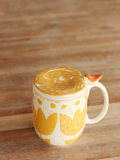 taza flor mostaza con colador y tapa - comprar online